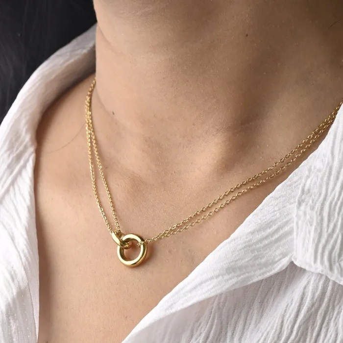 Jewelvers Necklaces Gold Double Circle Bond Necklace Jewelvers Necklaces Gold Double Circle Bond Necklace