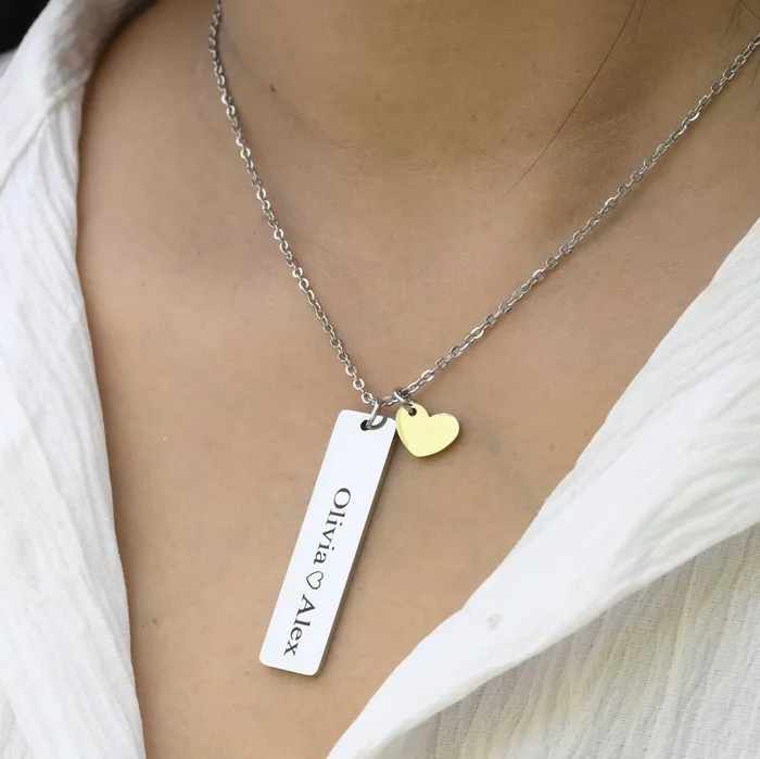 Jewelvers Necklaces Silver Custom Bar Necklace Engraved Name Necklace Personalized Necklace Bar Pendant Necklace