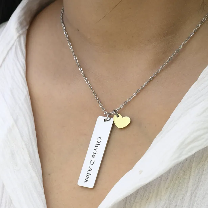 Jewelvers Necklaces Silver Custom Bar Necklace Engraved Name Necklace Personalized Necklace Bar Pendant Necklace