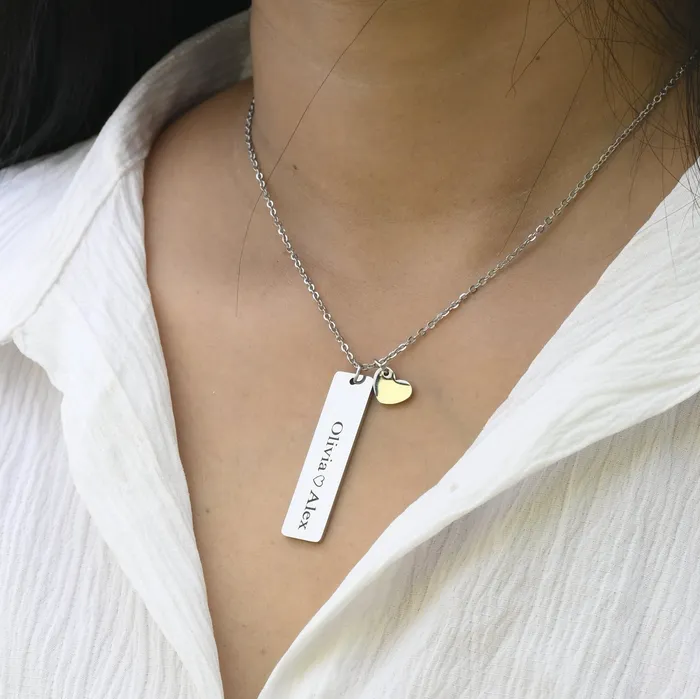 Jewelvers Necklaces Silver Custom Bar Necklace Engraved Name Necklace Personalized Necklace Bar Pendant Necklace
