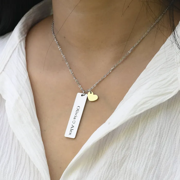 Jewelvers Necklaces Silver Custom Bar Necklace Engraved Name Necklace Personalized Necklace Bar Pendant Necklace