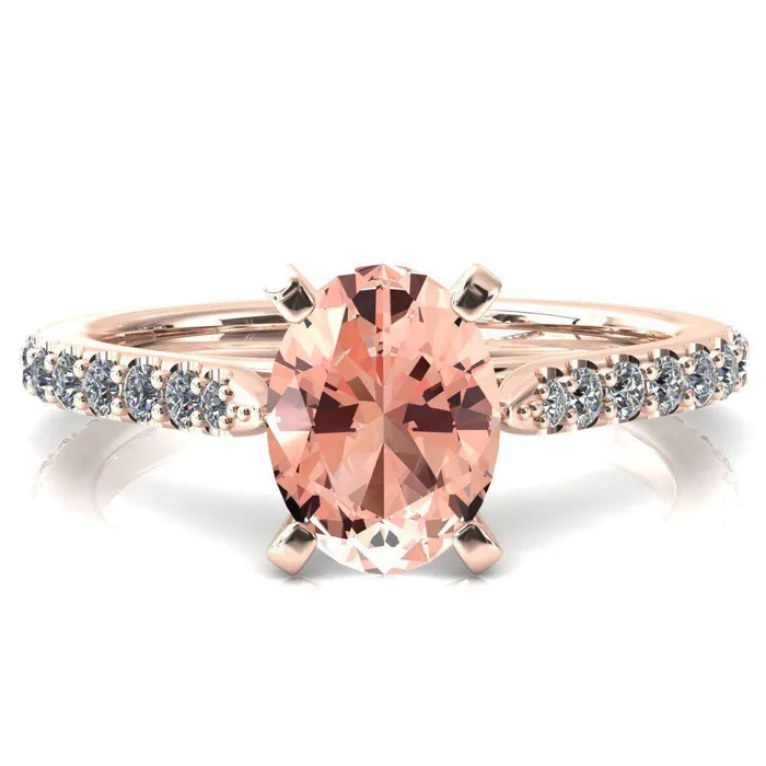 Kelsy Oval Champagne Sapphire 4 Prong 34 Shared Scalloped Inverted Cathedral Ring Fire Brilliance Rings