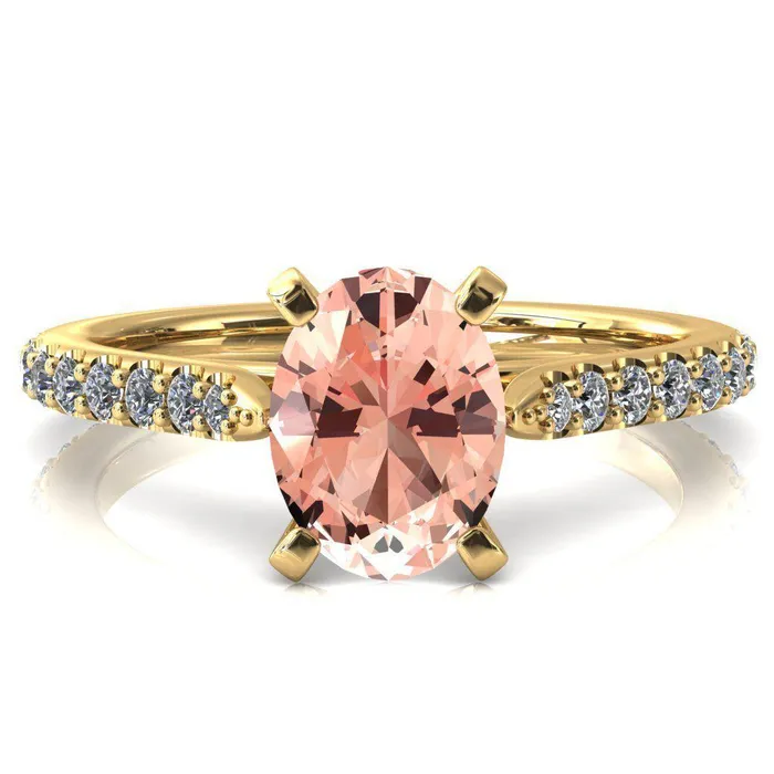 Kelsy Oval Champagne Sapphire 4 Prong 34 Shared Scalloped Inverted Cathedral Ring Fire Brilliance Rings