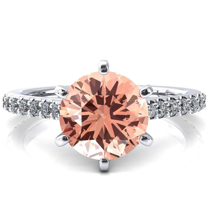 Kelsy Round Champagne Sapphire 6 Prong 34 Shared Scalloped Inverted Cathedral Ring Fire Brilliance Rings Kelsy Round Champagne Sapphire 6 Prong 34 Shared Scalloped Inverted Cathedral Ring Fire Brilliance Rings