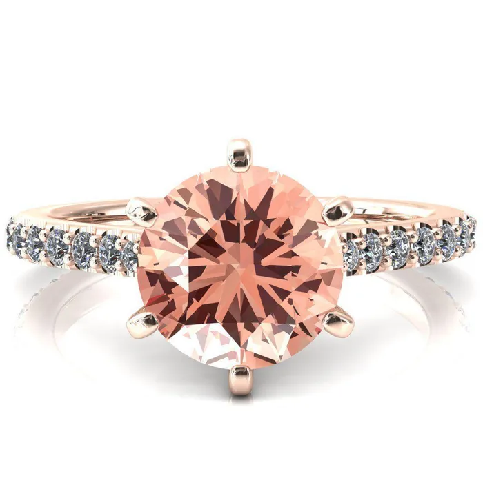 Kelsy Round Champagne Sapphire 6 Prong 34 Shared Scalloped Inverted Cathedral Ring Fire Brilliance Rings