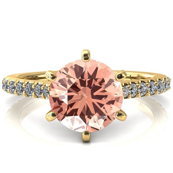 Kelsy Round Champagne Sapphire 6 Prong 34 Shared Scalloped Inverted Cathedral Ring Fire Brilliance Rings