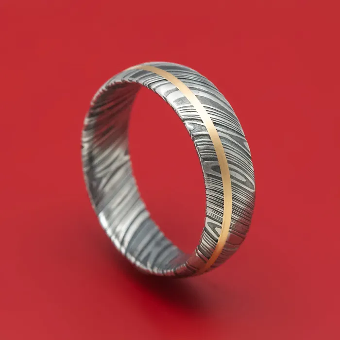 Kuro Damascus Steel Ring And 14k Gold Wedding Band Genuine Craftsmanship Custom Made Lashbrook Rings Kuro Damascus Steel Ring And 14k Gold Wedding Band Genuine Craftsmanship Custom Made Lashbrook Rings