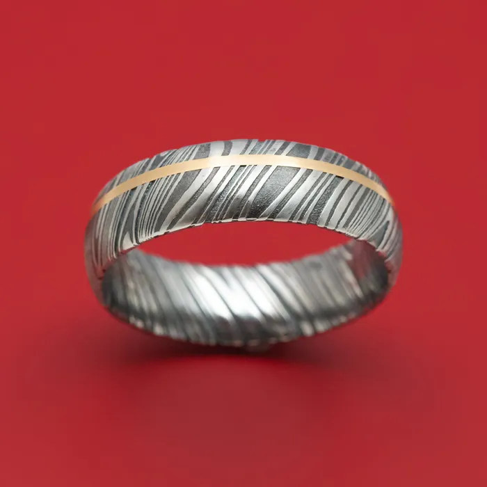 Kuro Damascus Steel Ring And 14k Gold Wedding Band Genuine Craftsmanship Custom Made Lashbrook Rings