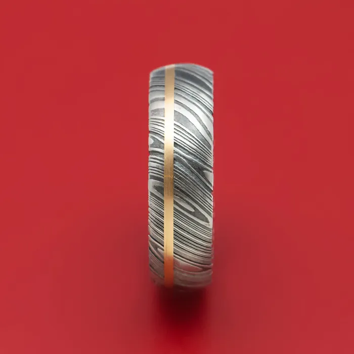 Kuro Damascus Steel Ring And 14k Gold Wedding Band Genuine Craftsmanship Custom Made Lashbrook Rings