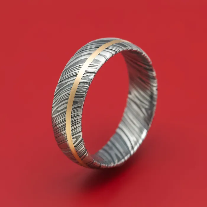 Kuro Damascus Steel Ring And 14k Gold Wedding Band Genuine Craftsmanship Custom Made Lashbrook Rings
