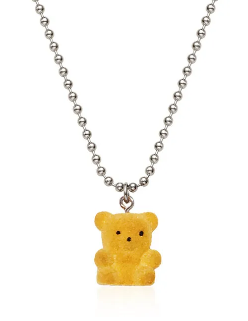L424 Golden Yellow Fuzzy Gummy Bear on Beaded Chain Necklace FREE Earrings 02 Necklaces L424 Golden Yellow Fuzzy Gummy Bear on Beaded Chain Necklace FREE Earrings 02 Necklaces