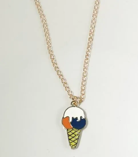 L488 Gold Baked Enamel Ice Cream Cone Necklace FREE Earrings polly Earrings