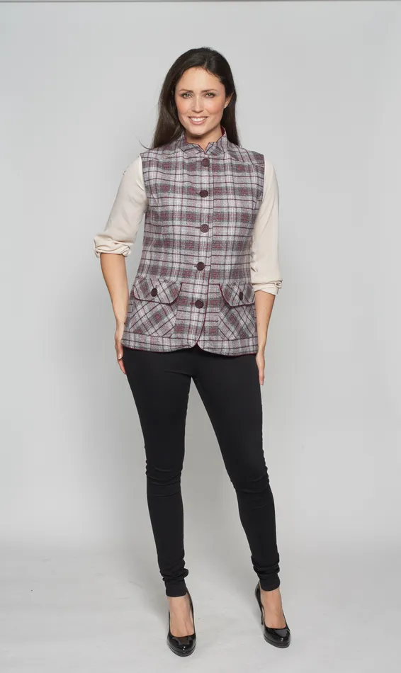 Ladies Wine Tweed Gilet David Barry Earrings Ladies Wine Tweed Gilet David Barry Earrings