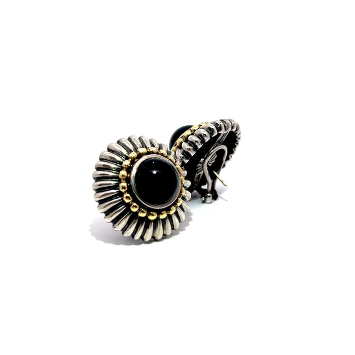 Lagos Earrings PreOwned Lagos TwoTone Black Onyx Caviar Earrings