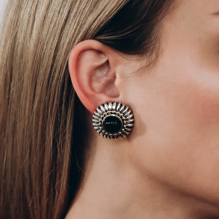 Lagos Earrings PreOwned Lagos TwoTone Black Onyx Caviar Earrings