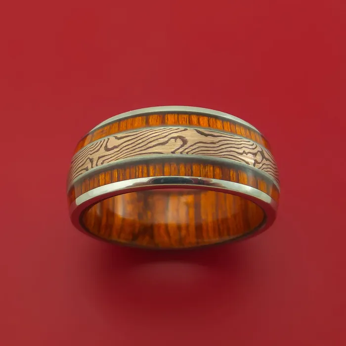 Lashbrook Rings 14K White Gold Ring with Wood Inlays and Mokume Custom Made Band Lashbrook Rings 14K White Gold Ring with Wood Inlays and Mokume Custom Made Band