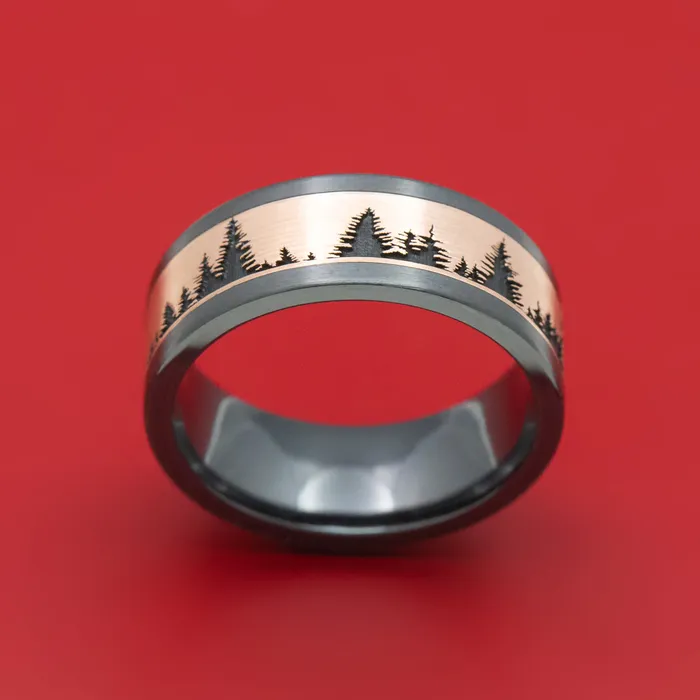 Lashbrook Rings Black Zirconium And Gold Pine Tree Design Ring Lashbrook Rings Black Zirconium And Gold Pine Tree Design Ring