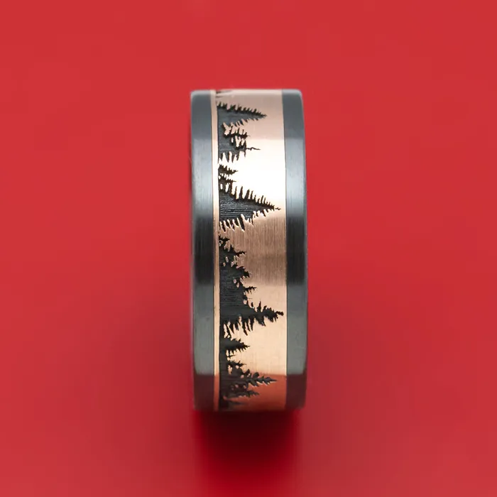Lashbrook Rings Black Zirconium And Gold Pine Tree Design Ring Lashbrook Rings Black Zirconium And Gold Pine Tree Design Ring