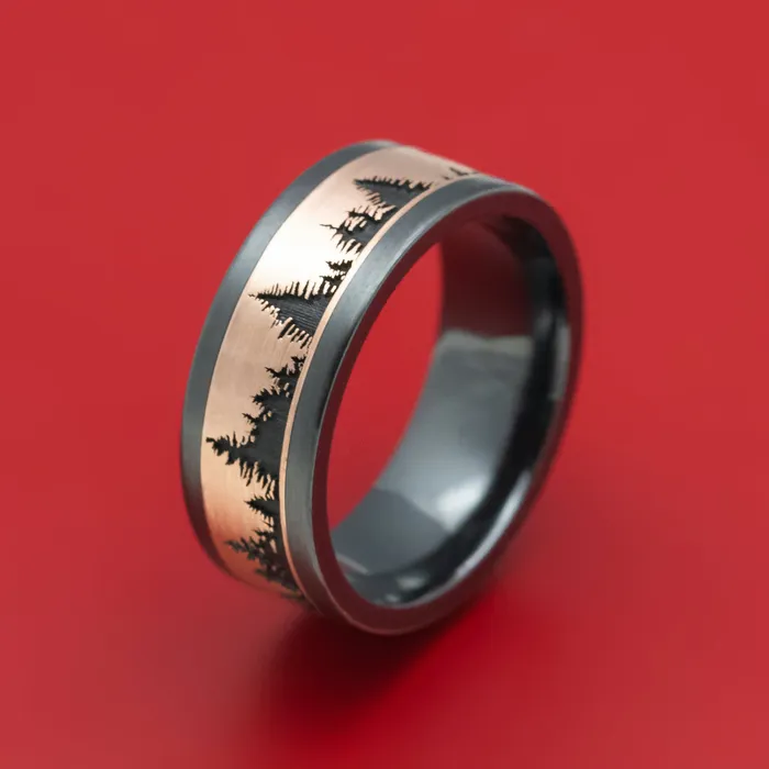 Lashbrook Rings Black Zirconium And Gold Pine Tree Design Ring Lashbrook Rings Black Zirconium And Gold Pine Tree Design Ring