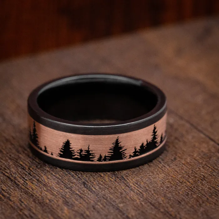 Lashbrook Rings Black Zirconium And Gold Pine Tree Design Ring Lashbrook Rings Black Zirconium And Gold Pine Tree Design Ring