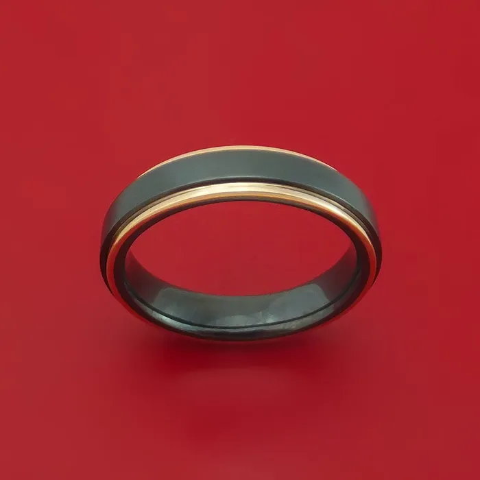 Lashbrook Rings Black Zirconium Ring with 14K Rose Gold Edges Custom Made Band Lashbrook Rings Black Zirconium Ring with 14K Rose Gold Edges Custom Made Band