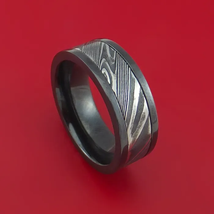 Lashbrook Rings Black Zirconium Ring with Kuro Damascus Steel Inlay Custom Made Band Lashbrook Rings Black Zirconium Ring with Kuro Damascus Steel Inlay Custom Made Band