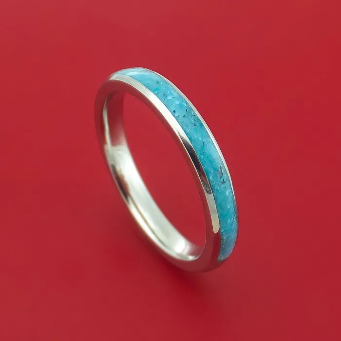 Lashbrook Rings Cobalt Chrome and White Sapphire Engagement and Wedding Ring Set with Turquoise Inlay Custom Made
