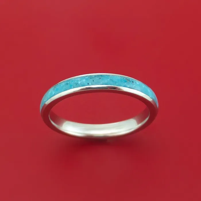 Lashbrook Rings Cobalt Chrome and White Sapphire Engagement and Wedding Ring Set with Turquoise Inlay Custom Made