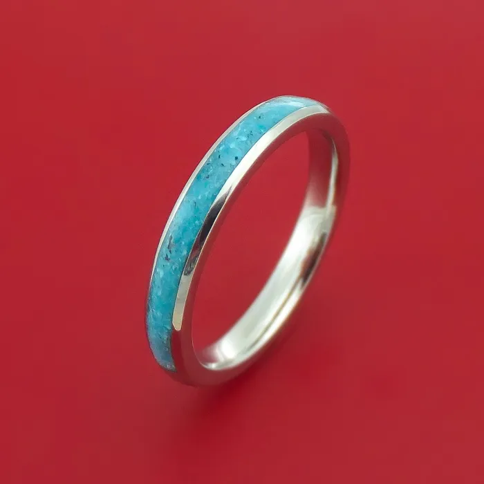 Lashbrook Rings Cobalt Chrome and White Sapphire Engagement and Wedding Ring Set with Turquoise Inlay Custom Made