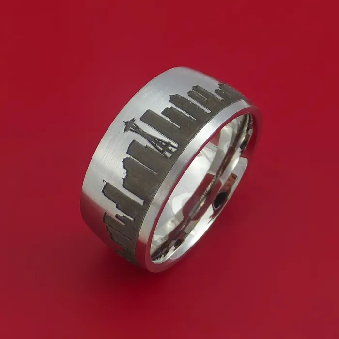 Lashbrook Rings Cobalt Chrome Ring with Seattle Skyline Cityscape Custom Made Band Lashbrook Rings Cobalt Chrome Ring with Seattle Skyline Cityscape Custom Made Band