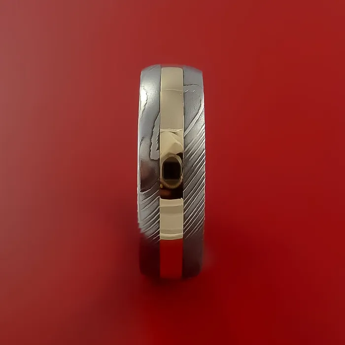 Lashbrook Rings Damascus Steel Ring with 14k Yellow Gold Inlay Custom Made Band Lashbrook Rings Damascus Steel Ring with 14k Yellow Gold Inlay Custom Made Band