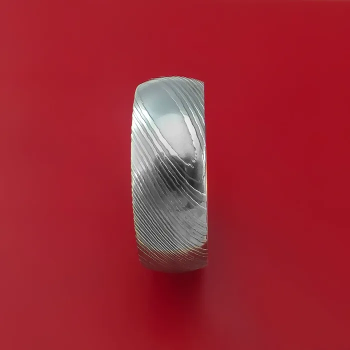 Lashbrook Rings Damascus Steel Ring with Interior 18k Rose Gold Sleeve Custom Made Band