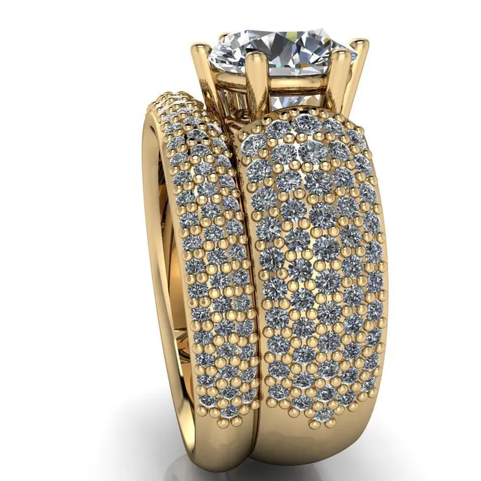 Liza Round Center Stone 6 Prong Wire Basket Thick Micropave Diamond Sides Ring Fire Brilliance Rings