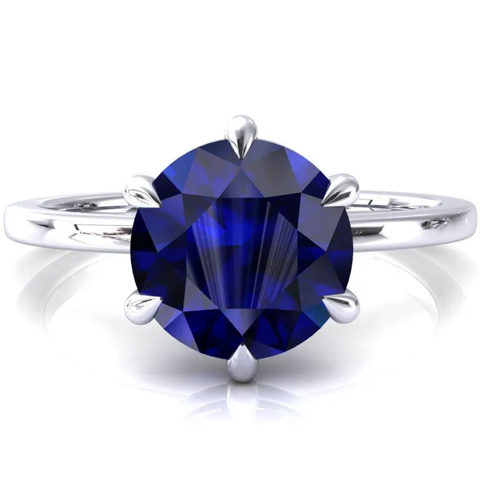 Lyla Round Blue Sapphire 6 Claw Prong Single Rail Solitaire Ring Fire Brilliance Rings Lyla Round Blue Sapphire 6 Claw Prong Single Rail Solitaire Ring Fire Brilliance Rings