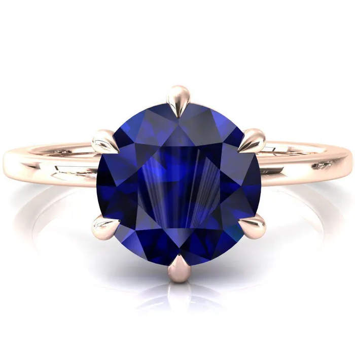 Lyla Round Blue Sapphire 6 Claw Prong Single Rail Solitaire Ring Fire Brilliance Rings