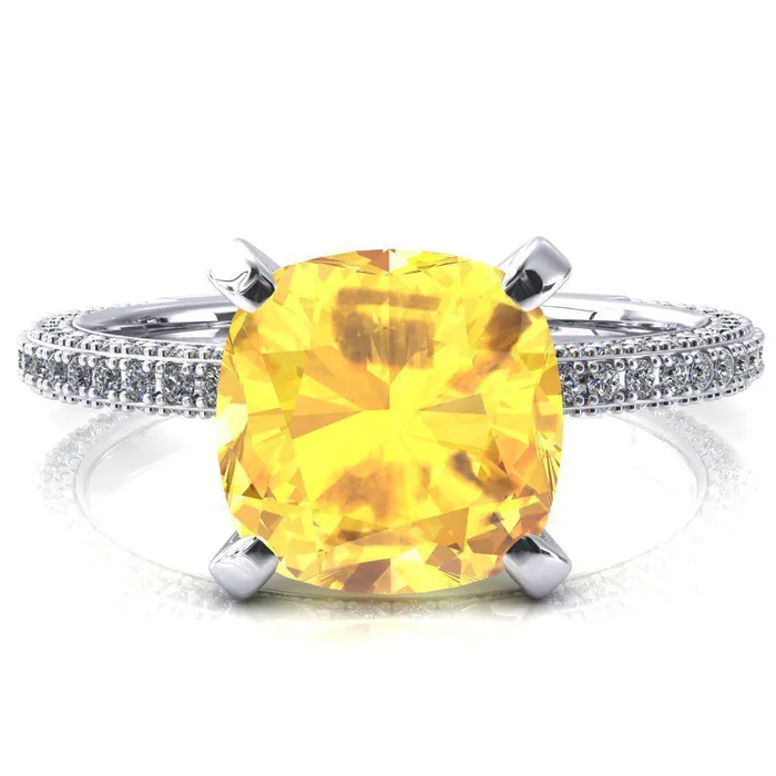 Mariyah Cushion Yellow Sapphire 4 Prong 34 Eternity 3 Sided Diamond Shank Engagement Ring Fire Brilliance Rings Mariyah Cushion Yellow Sapphire 4 Prong 34 Eternity 3 Sided Diamond Shank Engagement Ring Fire Brilliance Rings