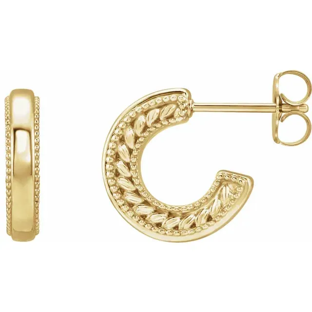 Milgrain and Rope Design Huggies Hoop Earrings Fire Brilliance Earrings