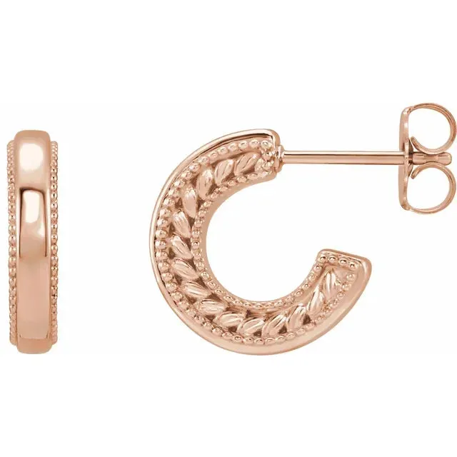 Milgrain and Rope Design Huggies Hoop Earrings Fire Brilliance Earrings