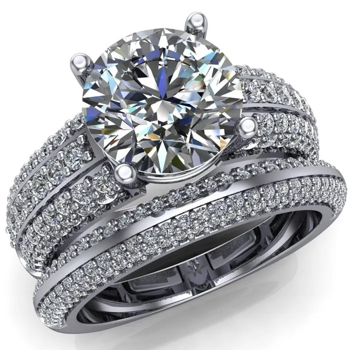 Mooney Round Center Stone Double Diamond Channel 4 Prong Engagement Ring Fire Brilliance Rings Mooney Round Center Stone Double Diamond Channel 4 Prong Engagement Ring Fire Brilliance Rings