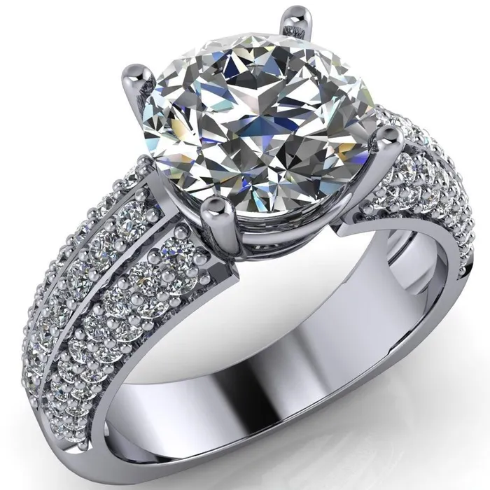 Mooney Round Center Stone Double Diamond Channel 4 Prong Engagement Ring Fire Brilliance Rings