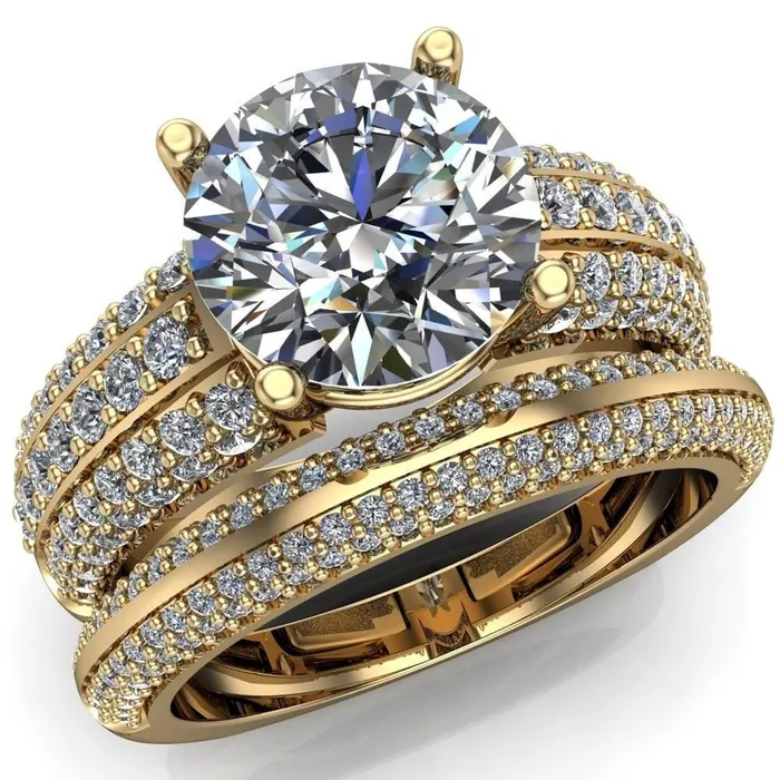 Mooney Round Center Stone Double Diamond Channel 4 Prong Engagement Ring Fire Brilliance Rings