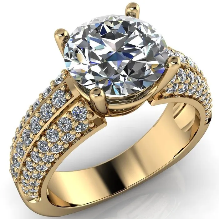 Mooney Round Center Stone Double Diamond Channel 4 Prong Engagement Ring Fire Brilliance Rings