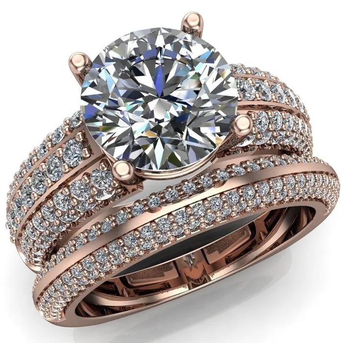 Mooney Round Center Stone Double Diamond Channel 4 Prong Engagement Ring Fire Brilliance Rings