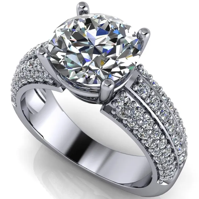 Mooney Round Center Stone Double Diamond Channel 4 Prong Engagement Ring Fire Brilliance Rings