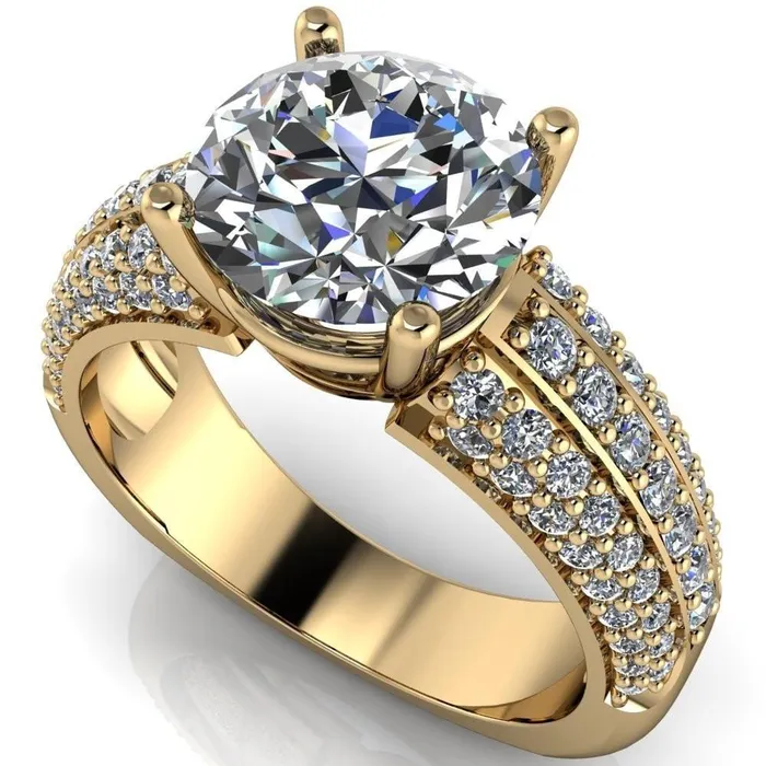 Mooney Round Center Stone Double Diamond Channel 4 Prong Engagement Ring Fire Brilliance Rings