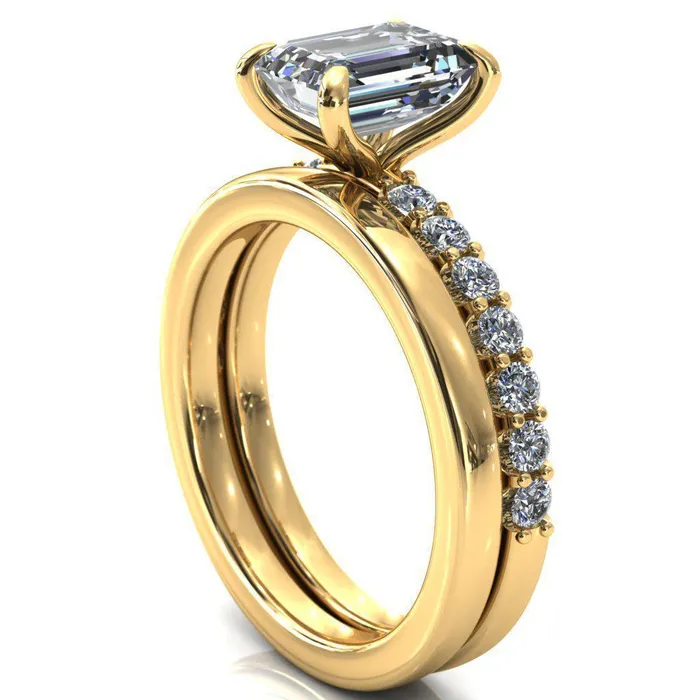 Mylene Emerald Center Stone 4 Prong Sculptural Half Eternity Diamond Engagement Ring Fire Brilliance Rings