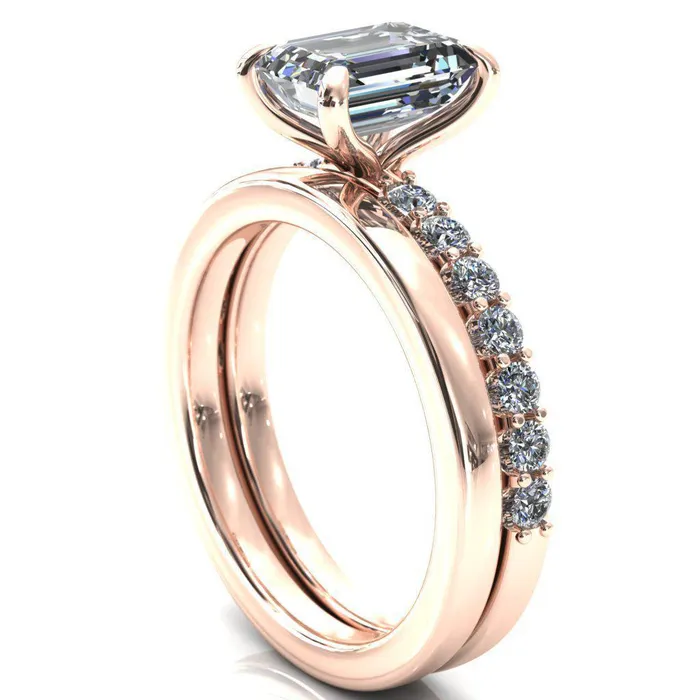Mylene Emerald Center Stone 4 Prong Sculptural Half Eternity Diamond Engagement Ring Fire Brilliance Rings