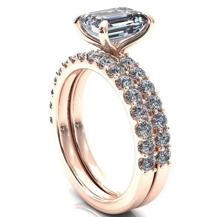 Mylene Emerald Center Stone 4 Prong Sculptural Half Eternity Diamond Engagement Ring Fire Brilliance Rings