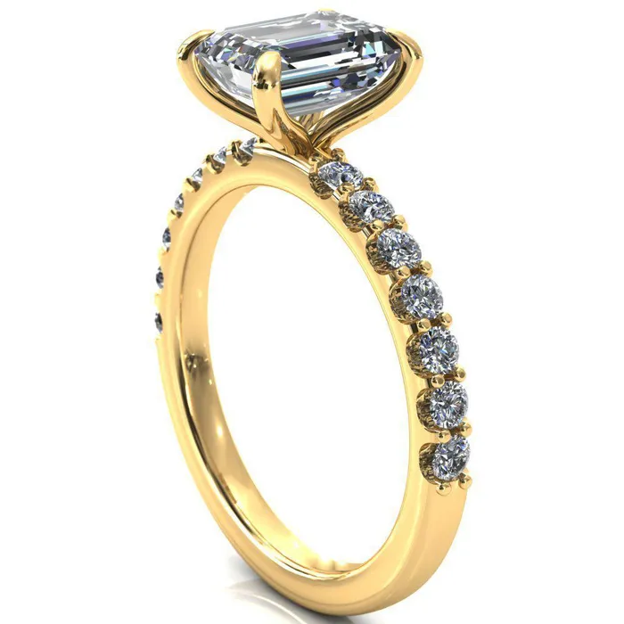 Mylene Emerald Center Stone 4 Prong Sculptural Half Eternity Diamond Engagement Ring Fire Brilliance Rings