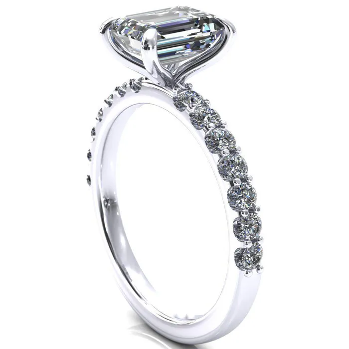 Mylene Emerald Center Stone 4 Prong Sculptural Half Eternity Diamond Engagement Ring Fire Brilliance Rings